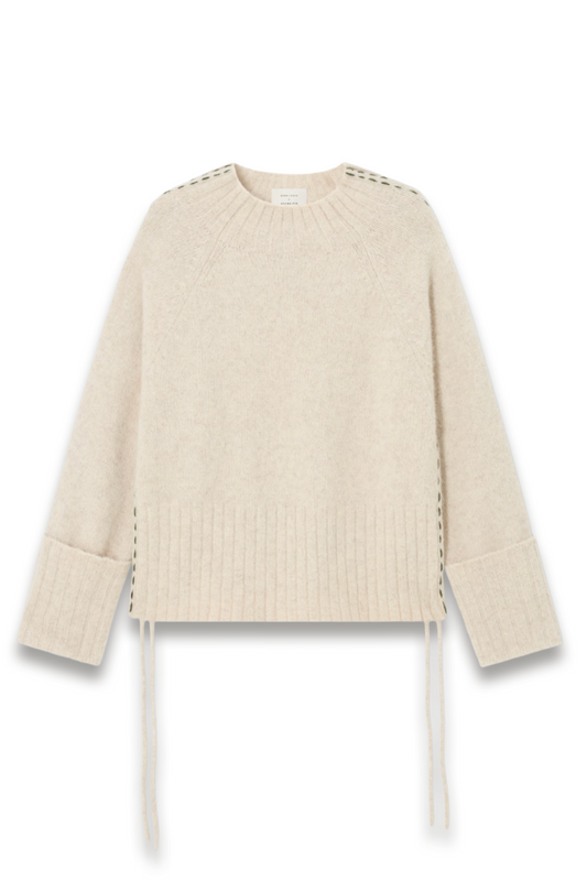 High Neck Contrast Stitch Knit Jumper, Oatmeal
