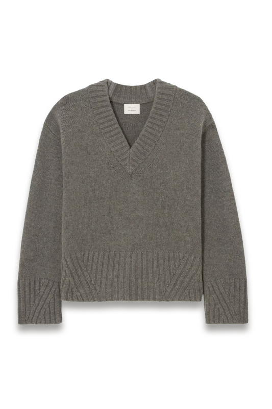 Merino Wool Blend With Cashmere V-Neck Jumper, Charcoal