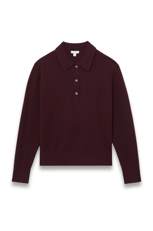 Merino Wool Knitted Polo Jumper in Plum Purple