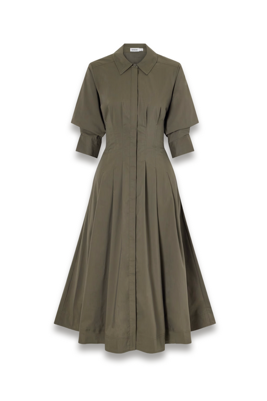 Jazz pintucked cotton-blend poplin midi shirt dress