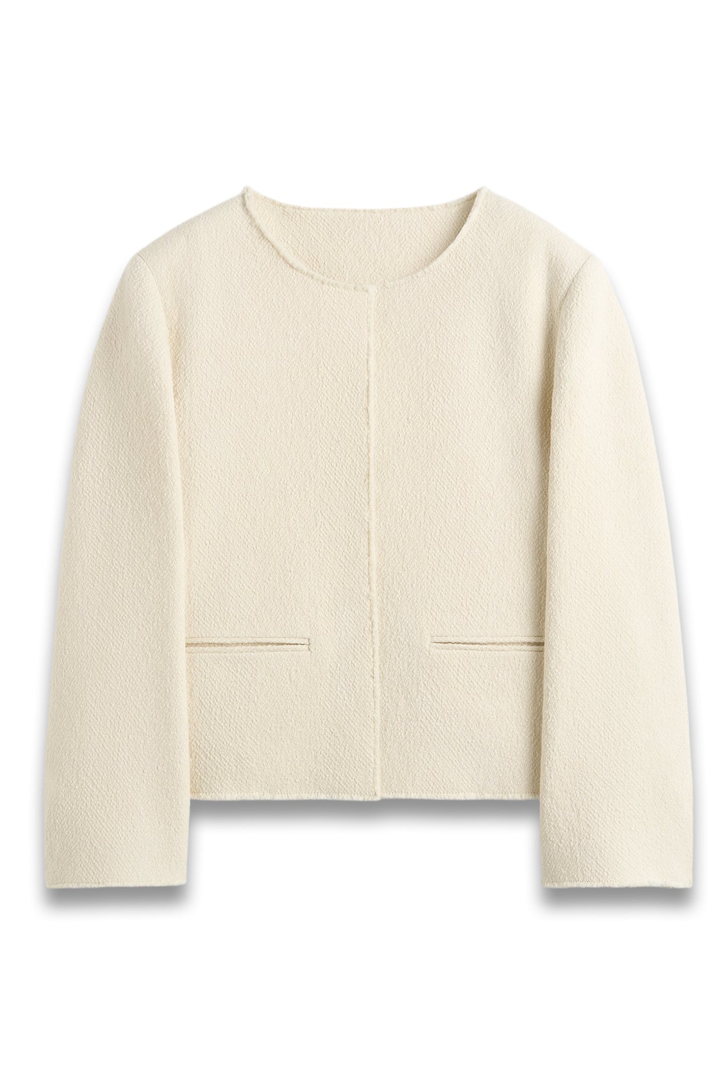 Open-front Bouclé Blazer in Ecru
