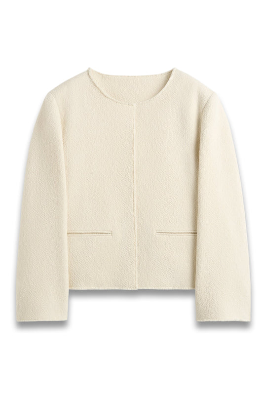 Open-front Bouclé Blazer in Ecru