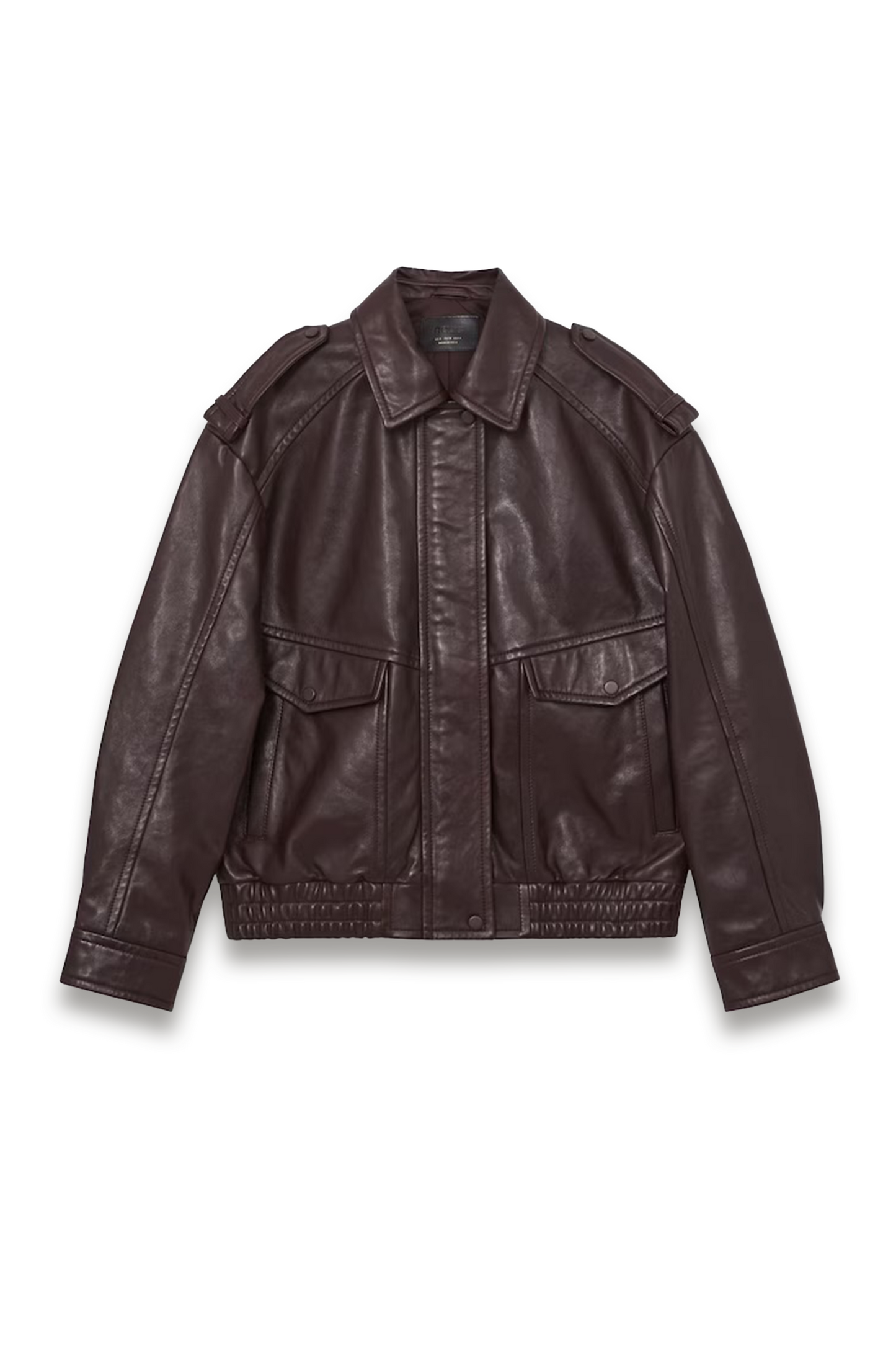 Peyton Oversized Leather Jacket in Aubergine