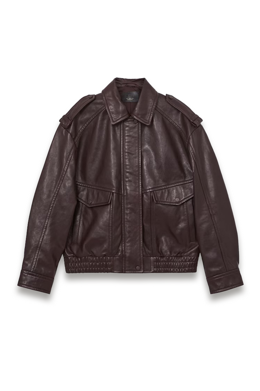 Peyton Oversized Leather Jacket in Aubergine