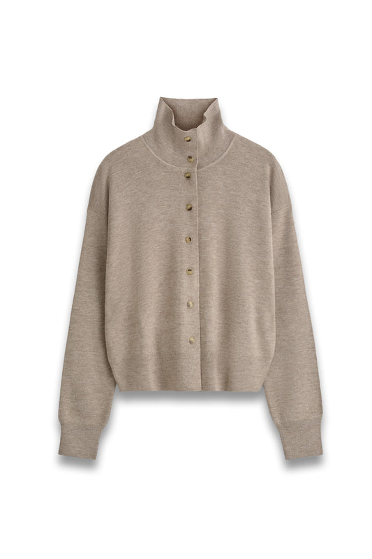 Merino Wool Funnel-neck Cardigan