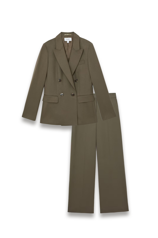 Solene Wool-Blend Double-Breasted Suit Blazer and Trousers in Green