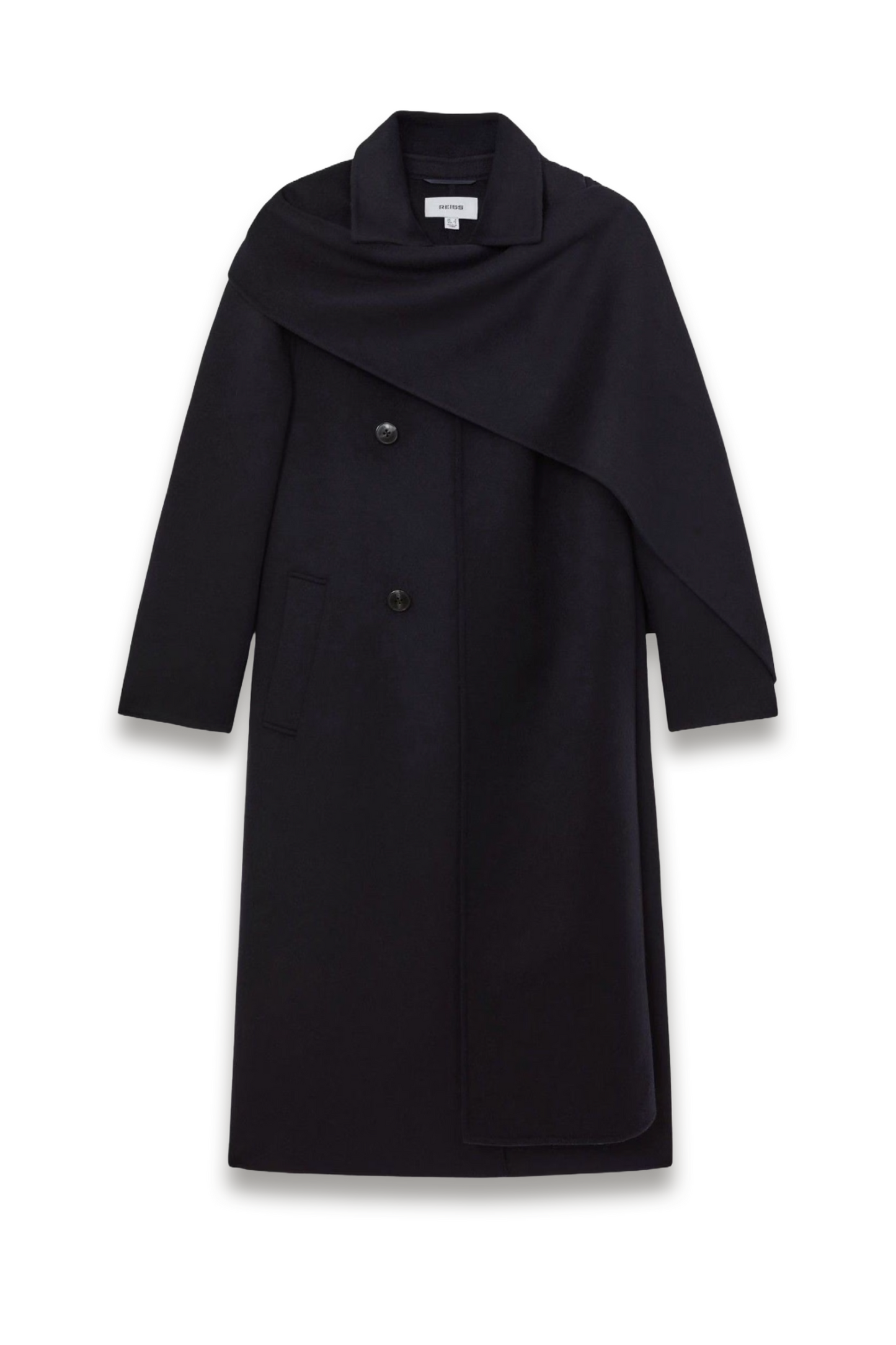 Indira Wool-Blend Scarf Blindseam Coat in Navy
