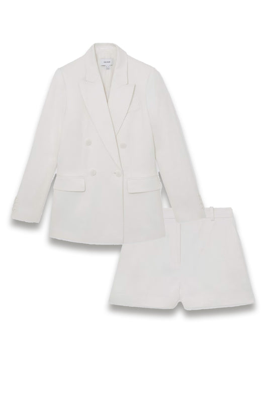 Linen-Blend Double-Breasted Suit in White