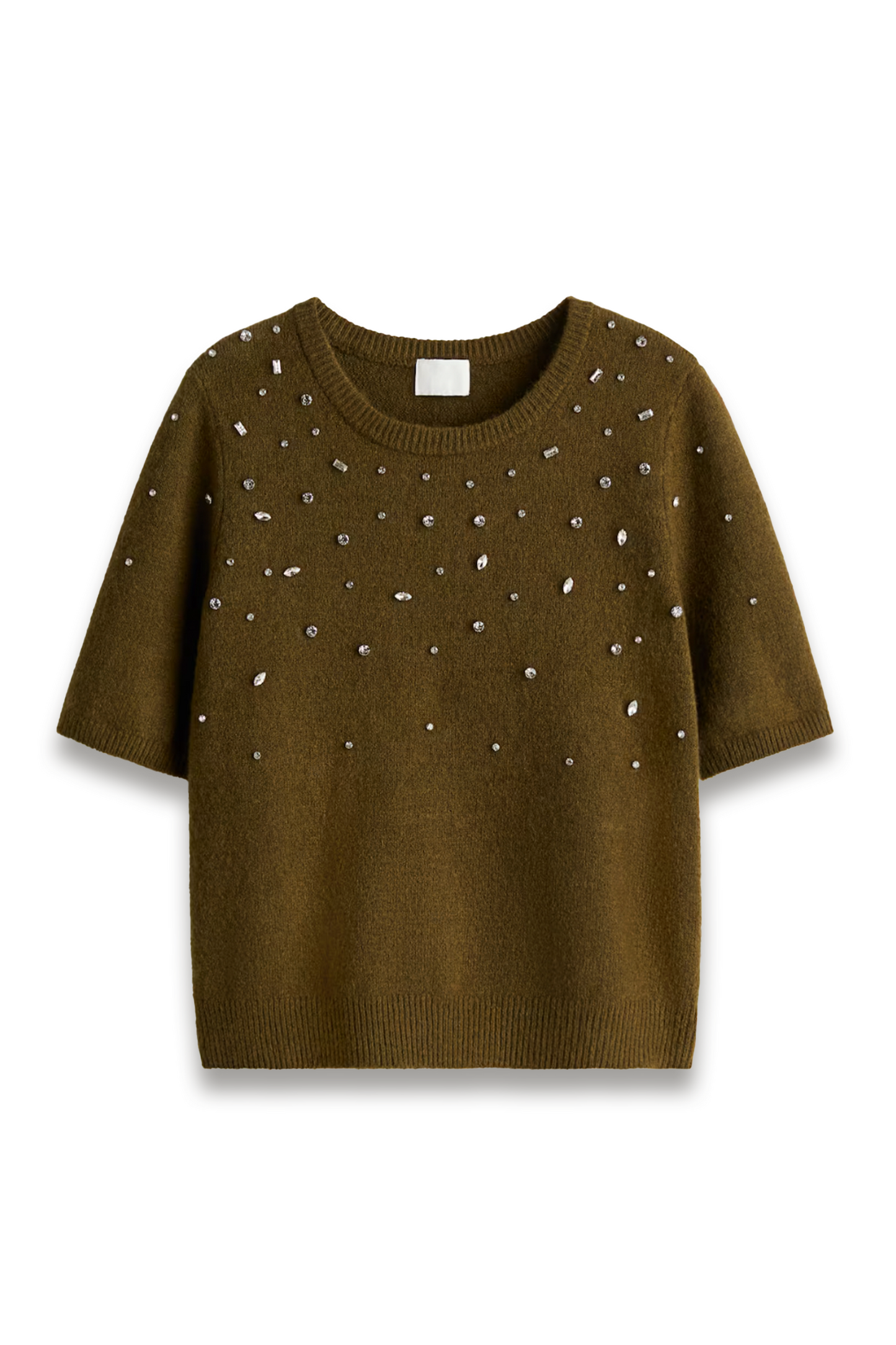 Rhinestone-embellished Fine-knit Top