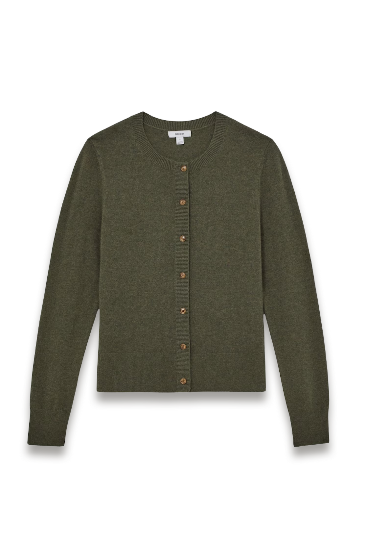 Wool-blend Crew-neck Cardigan with Cashmere in Green