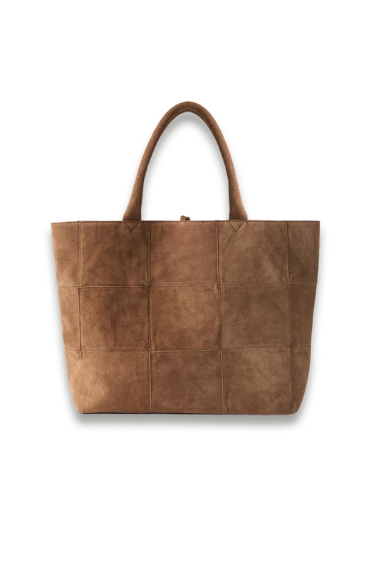 Tan Suede Woven Tote Bag