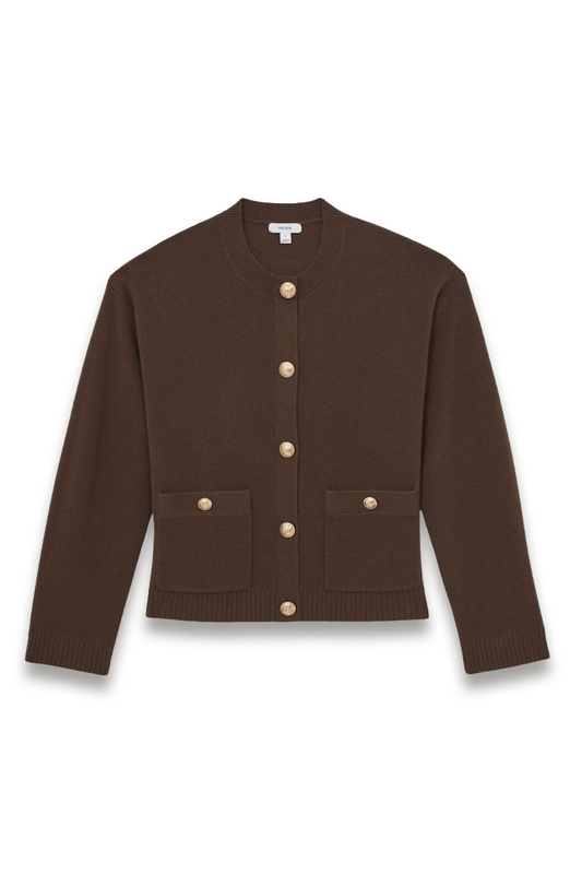 Wool-cashmere Crew-neck Cardigan in Chocolate Brown