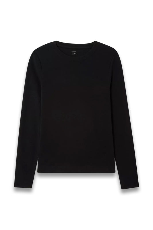 Organic Cotton Long Sleeve Crew Neck T-Shirt in Black