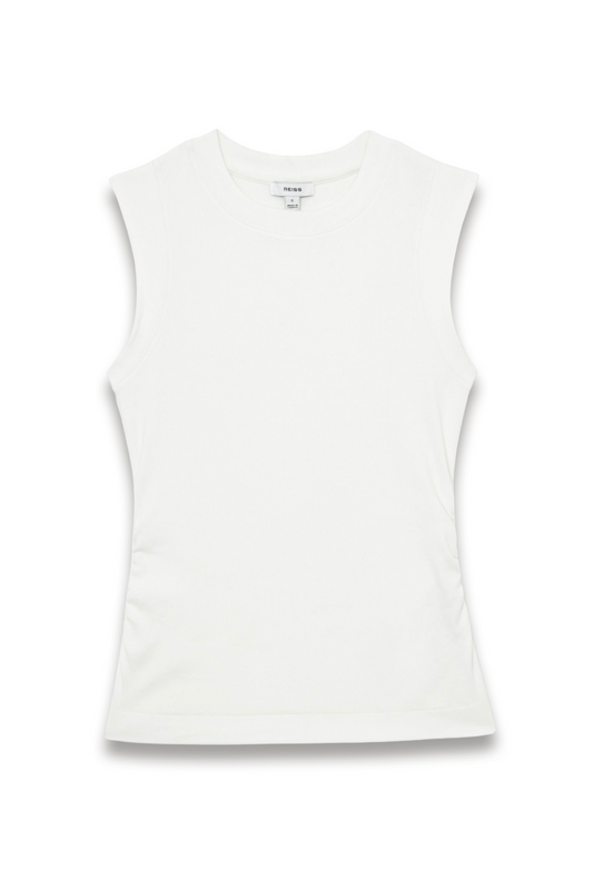 Fine-rib Ruched Vest Top in White