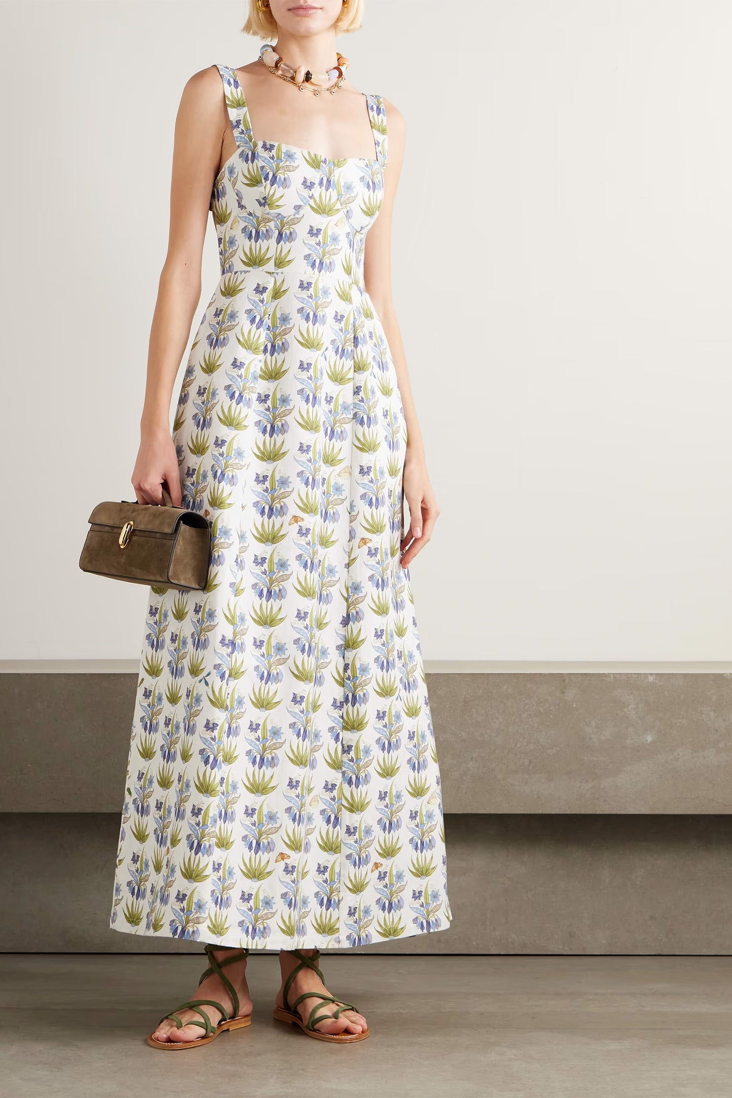 Floral-Print Linen Blend Midi Dress