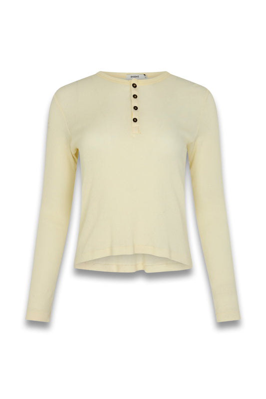 Sheer Rib Long-sleeve Placket T-Shirt