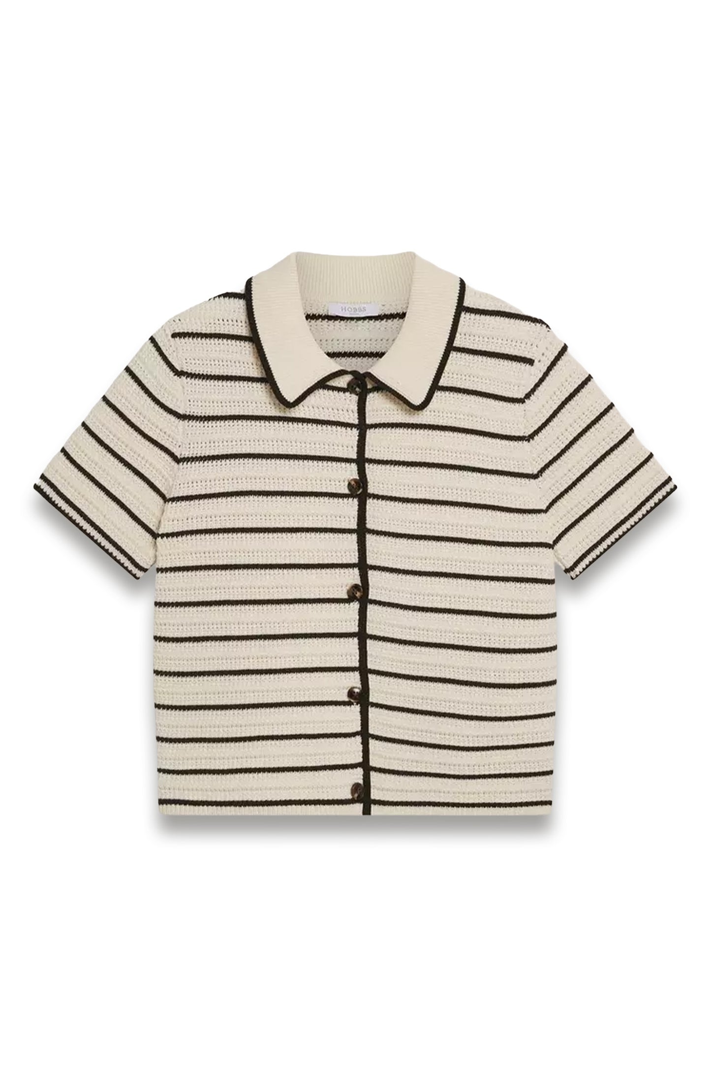 Alderton Cotton Short Sleeve Striped Crochet Shirt