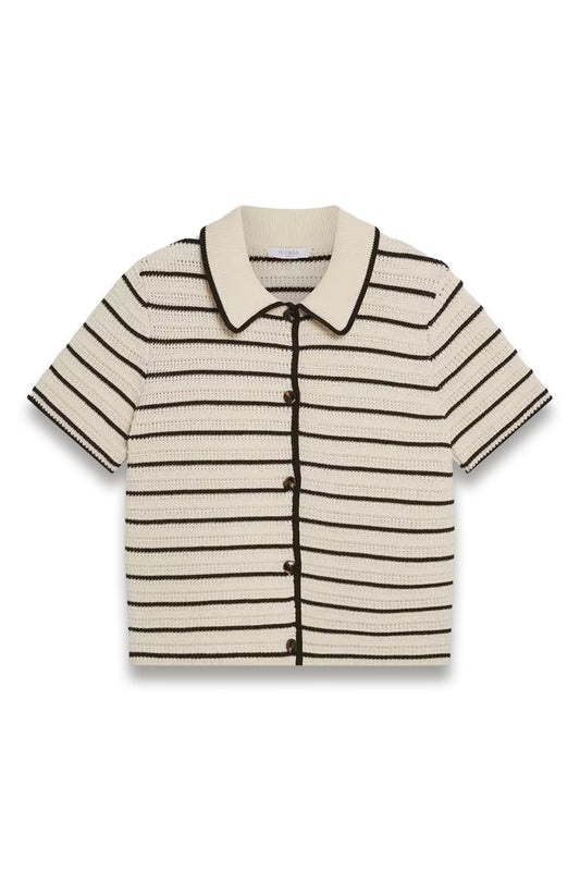 Alderton Cotton Short Sleeve Striped Crochet Shirt