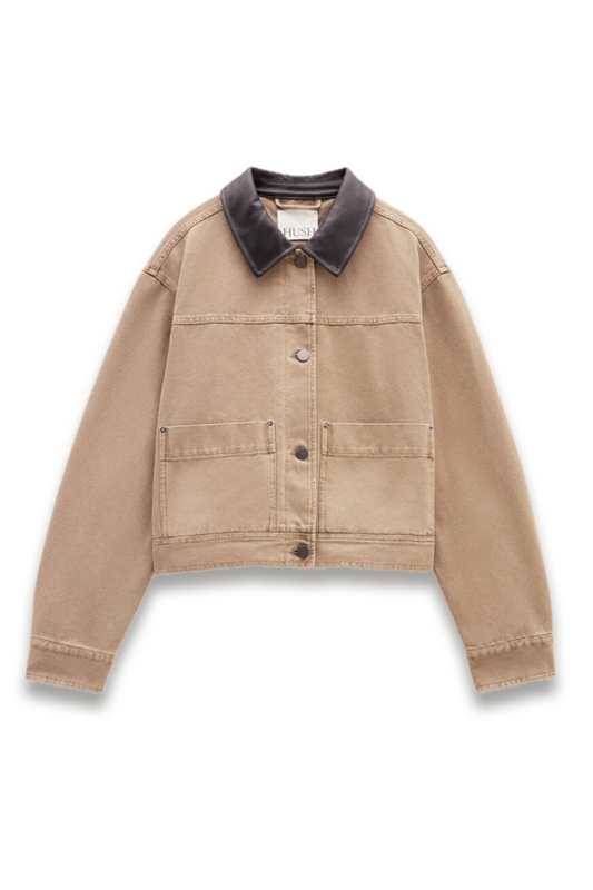 Leather Collar Cropped Jacket