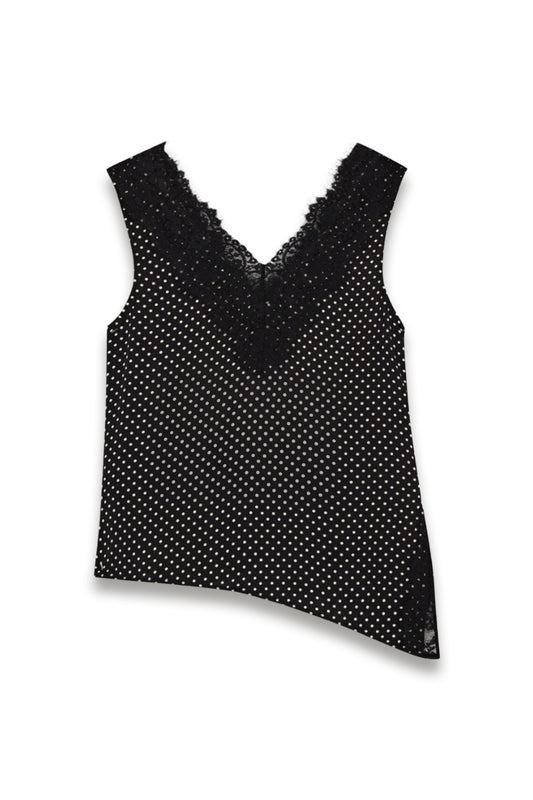 Black Mini Spot Lace Trim Top
