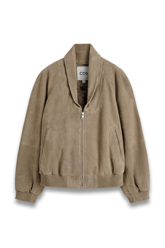 Shawl-collar Suede Bomber Jacket