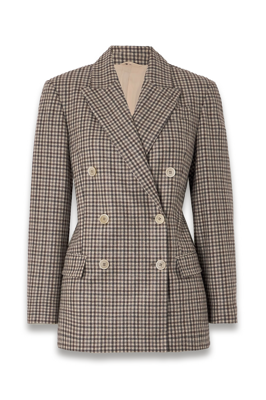 Double-breasted Checked Wool Blazer