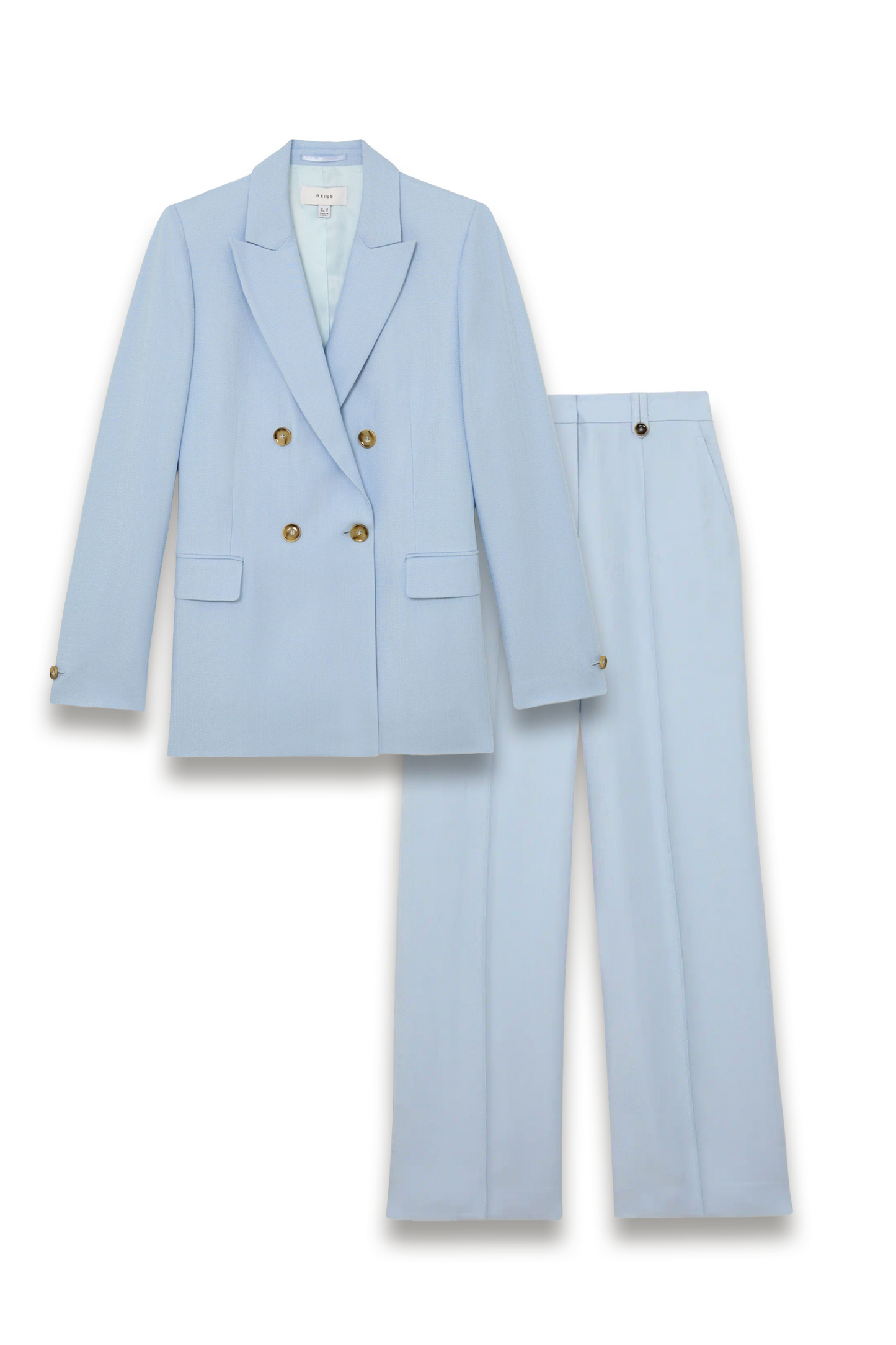 Double-Breasted Peak-Lapel Suit Jacket and Wide-Leg Trousers in Blue