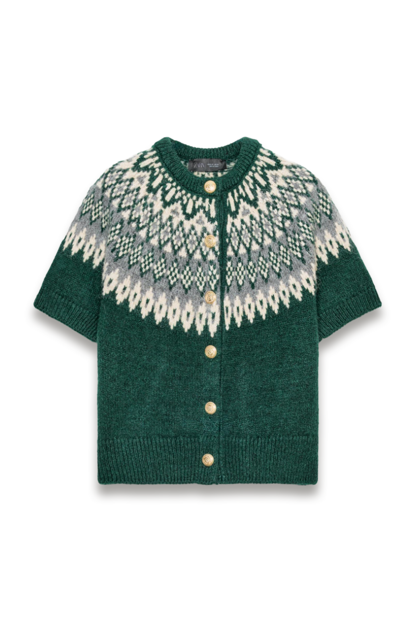 Jacquard Knit Short Sleeve Cardigan