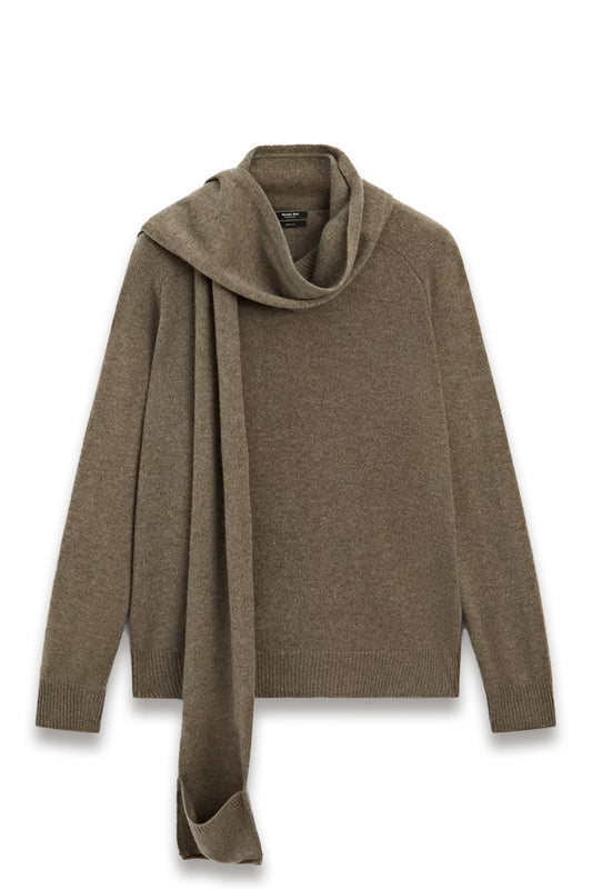 Wool Knit Sweater With Scarf and Pocket