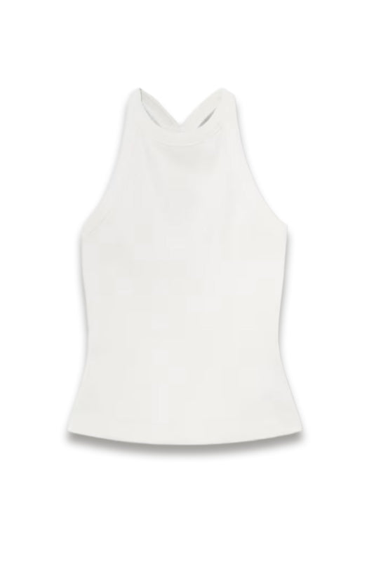 Stretch-cotton Ribbed Racer-back Vest in White