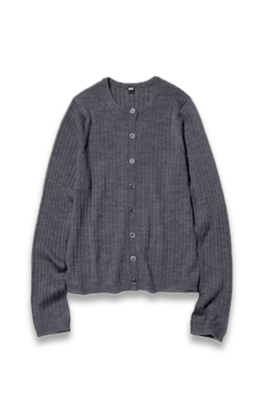100% Merino Ribbed Crew Neck Short Cardigan