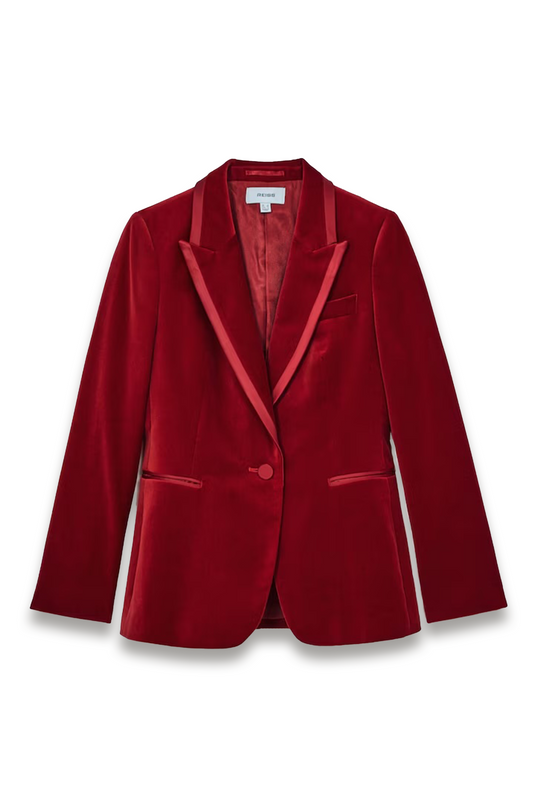 Elia Velvet Single-breasted Suit Blazer in Red