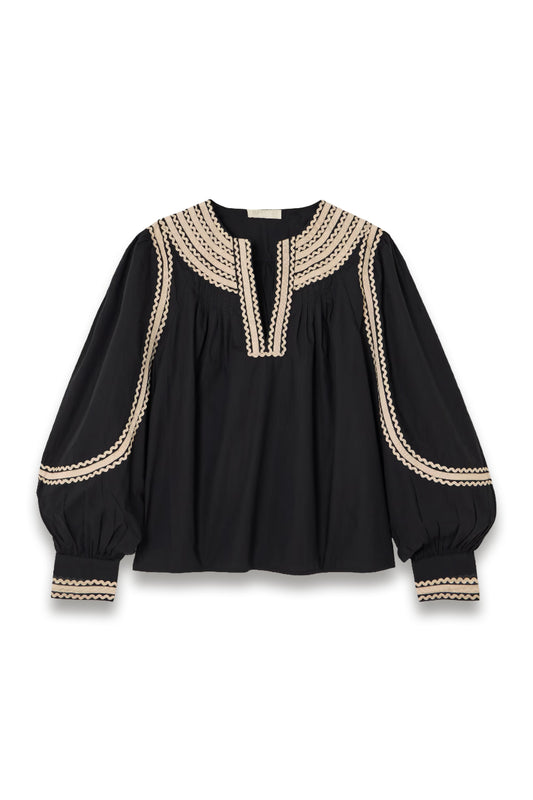 Laurenza Ricrac and Grosgrain-trimmed Cotton-poplin Blouse
