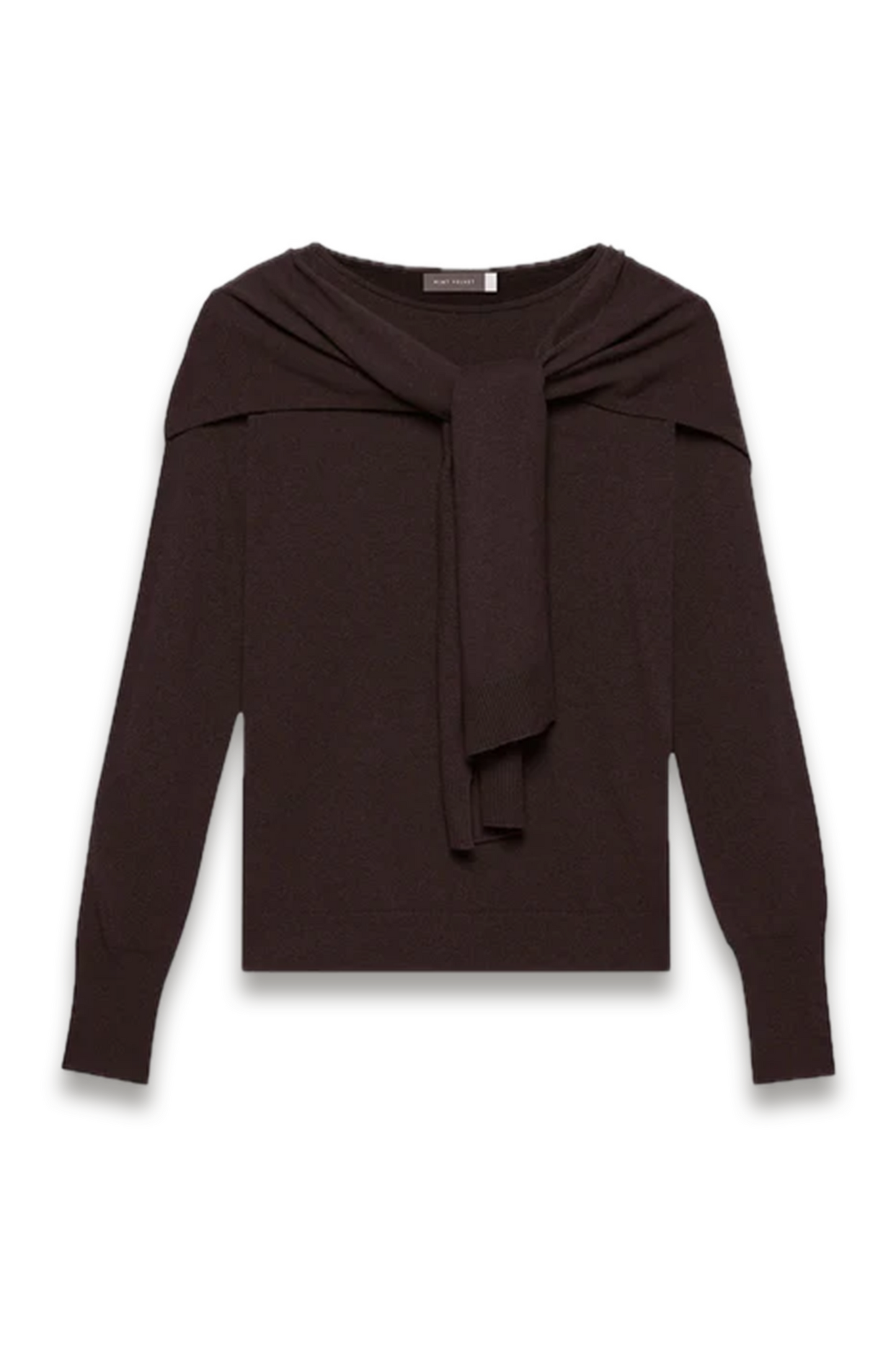 Brown Cotton-blend Scarf-detail Knit Jumper