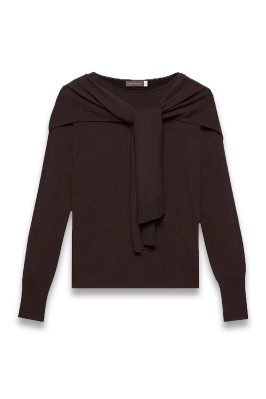 Brown Cotton-blend Scarf-detail Knit Jumper