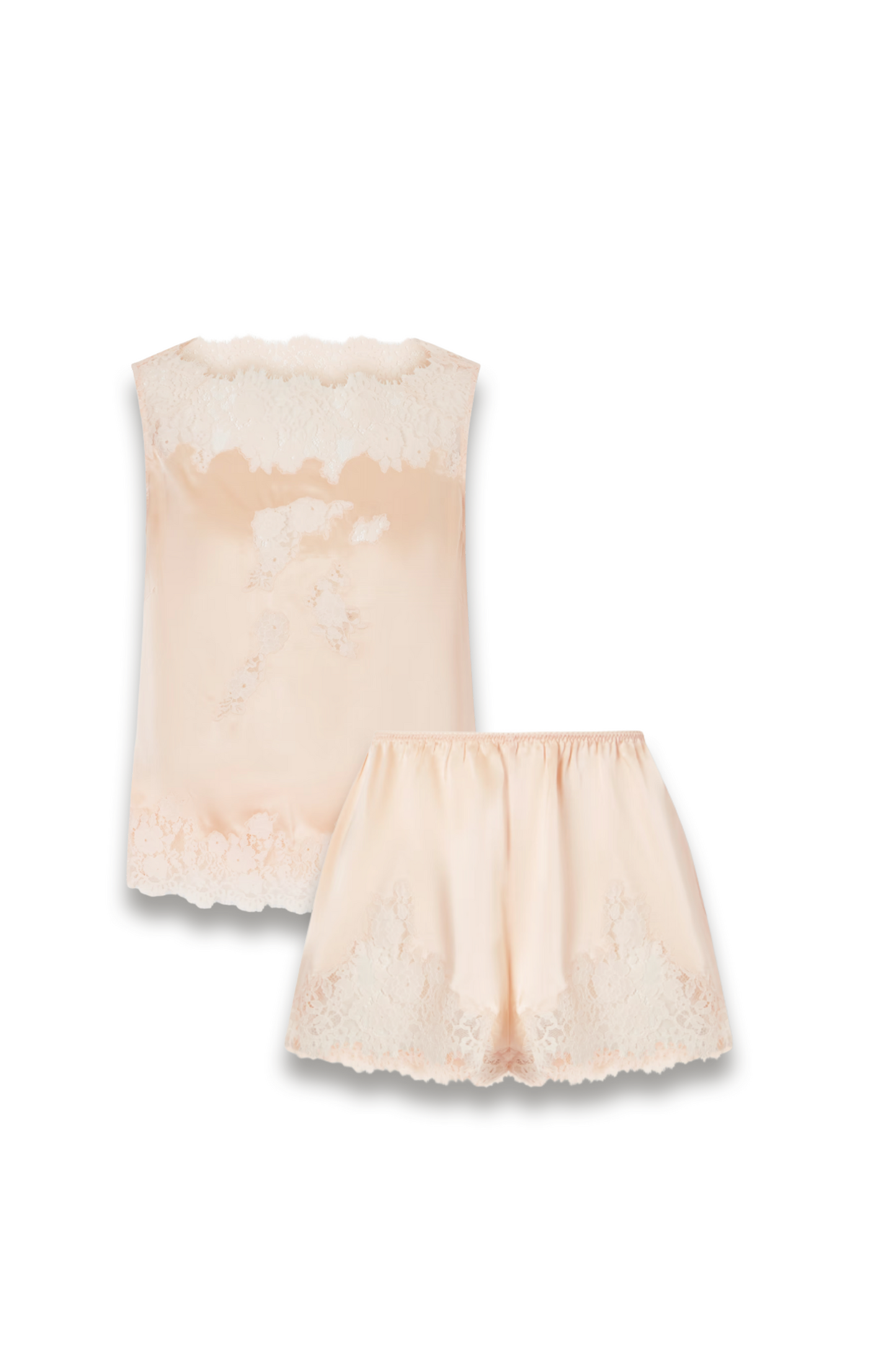 Lace Trimmed Silk-Satin Top and Shorts Set