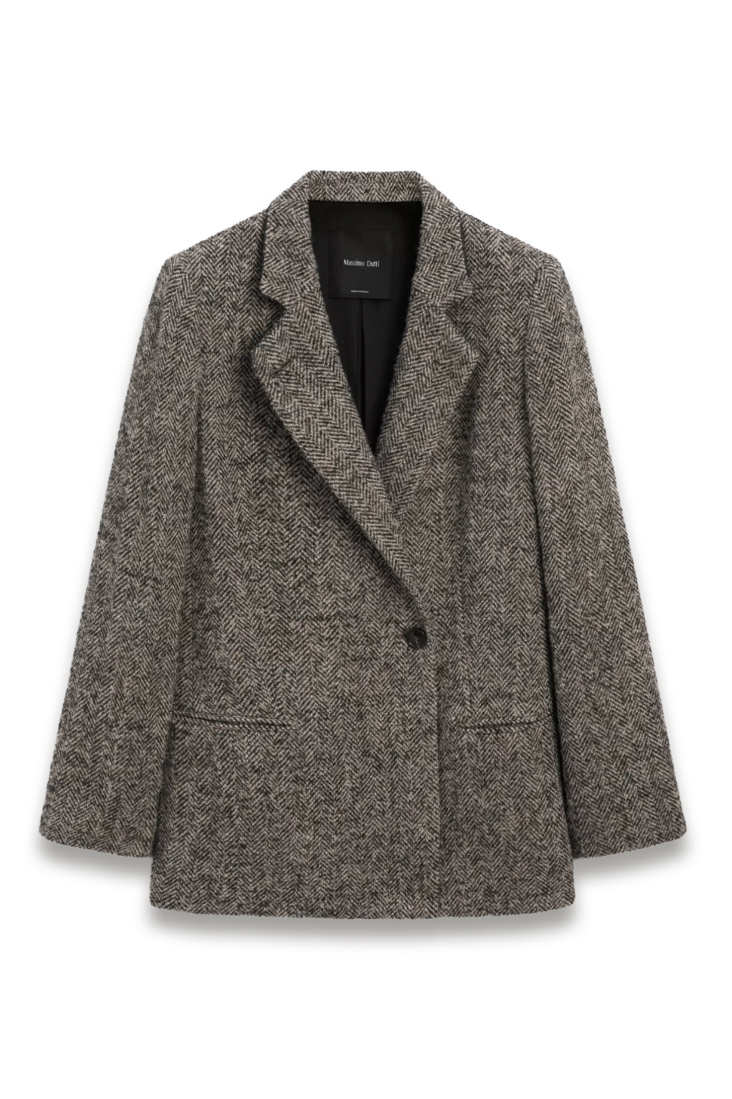 Herringbone Wool-bend Blazer with High Collar