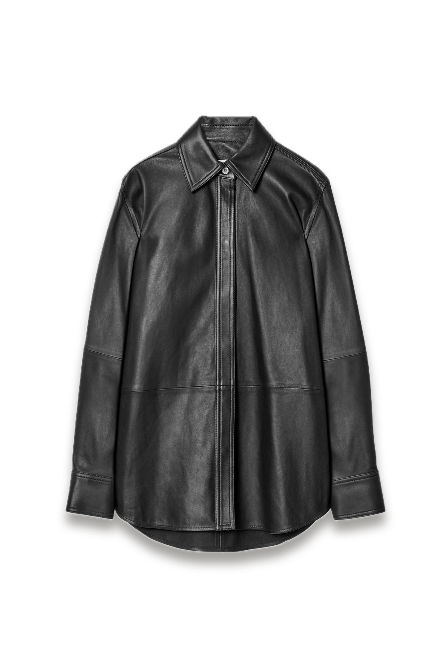 Relaxed Topstitched Leather Shirt