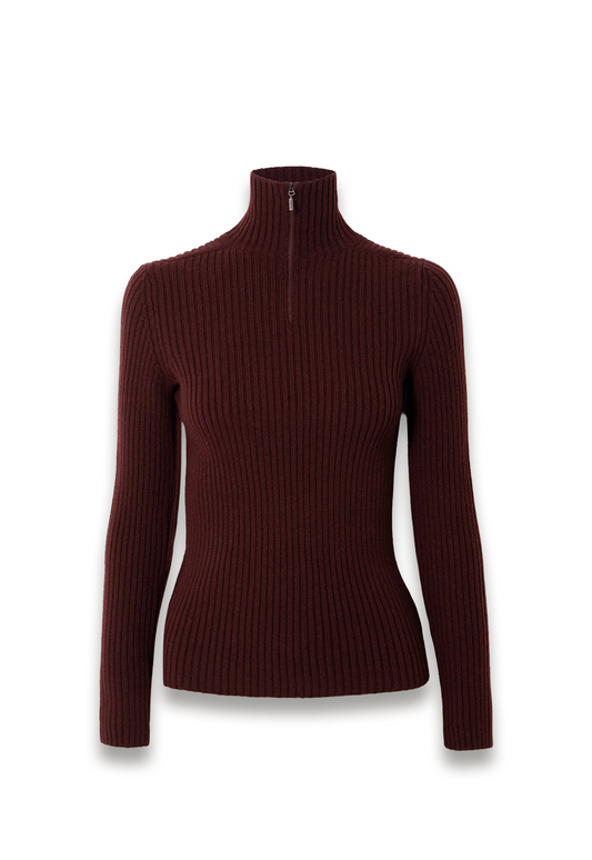 Ribbed Wool-blend Half-zip Sweater