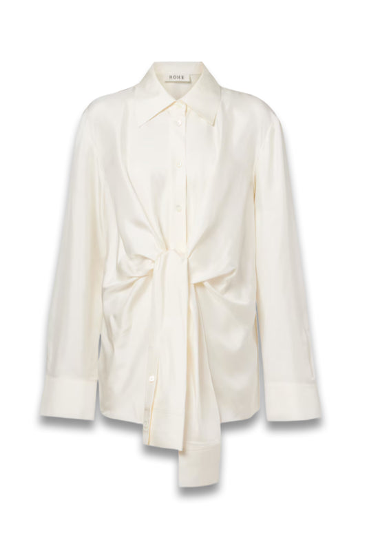 Draped silk satin shirt