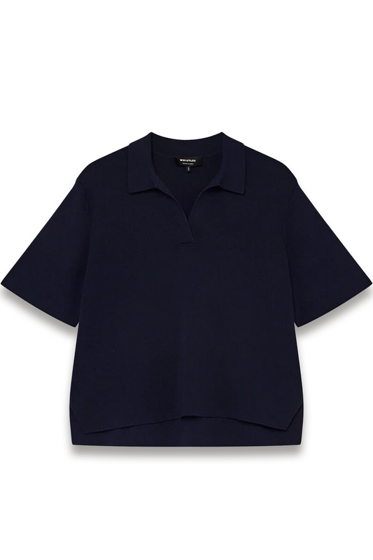 Navy Collar-detail Knit