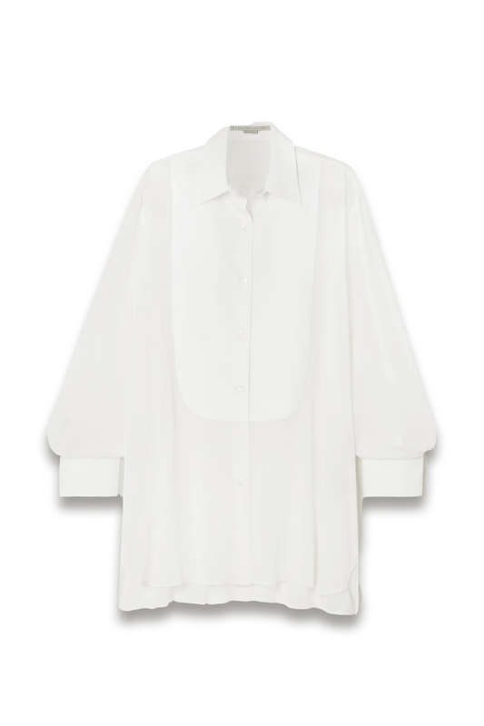 Paneled Cotton-piqué and Silk-chiffon Shirt