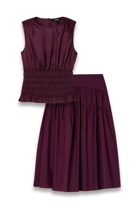 Plum Cotton Shirred Tank and Tier Hem Cotton Skirt