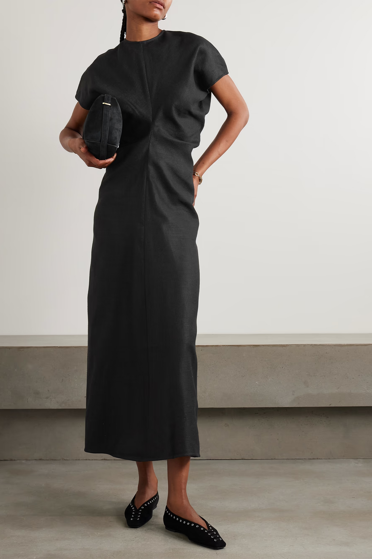 Gathered Woven Midi Dress
