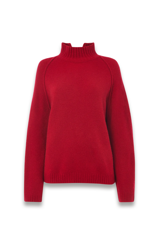Red Wool Mix Split Funnel Knit