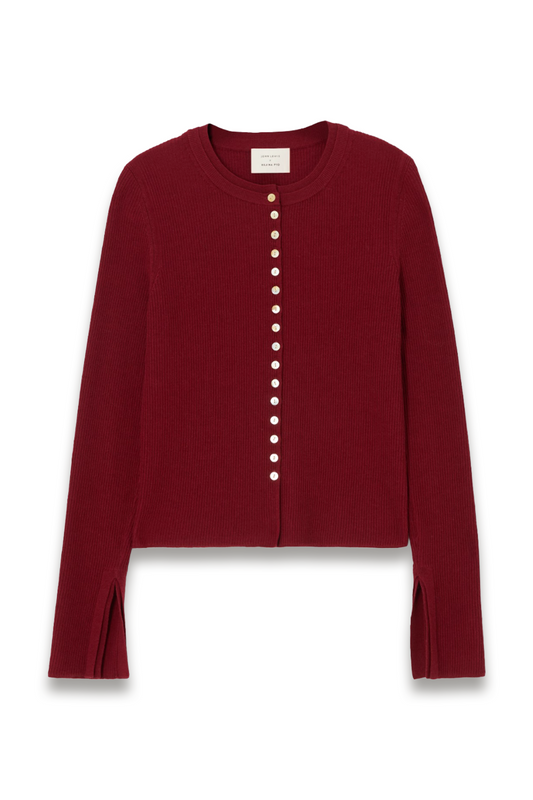 Merino Wool Blend Rib Knit Button Detail Cardigan, Berry
