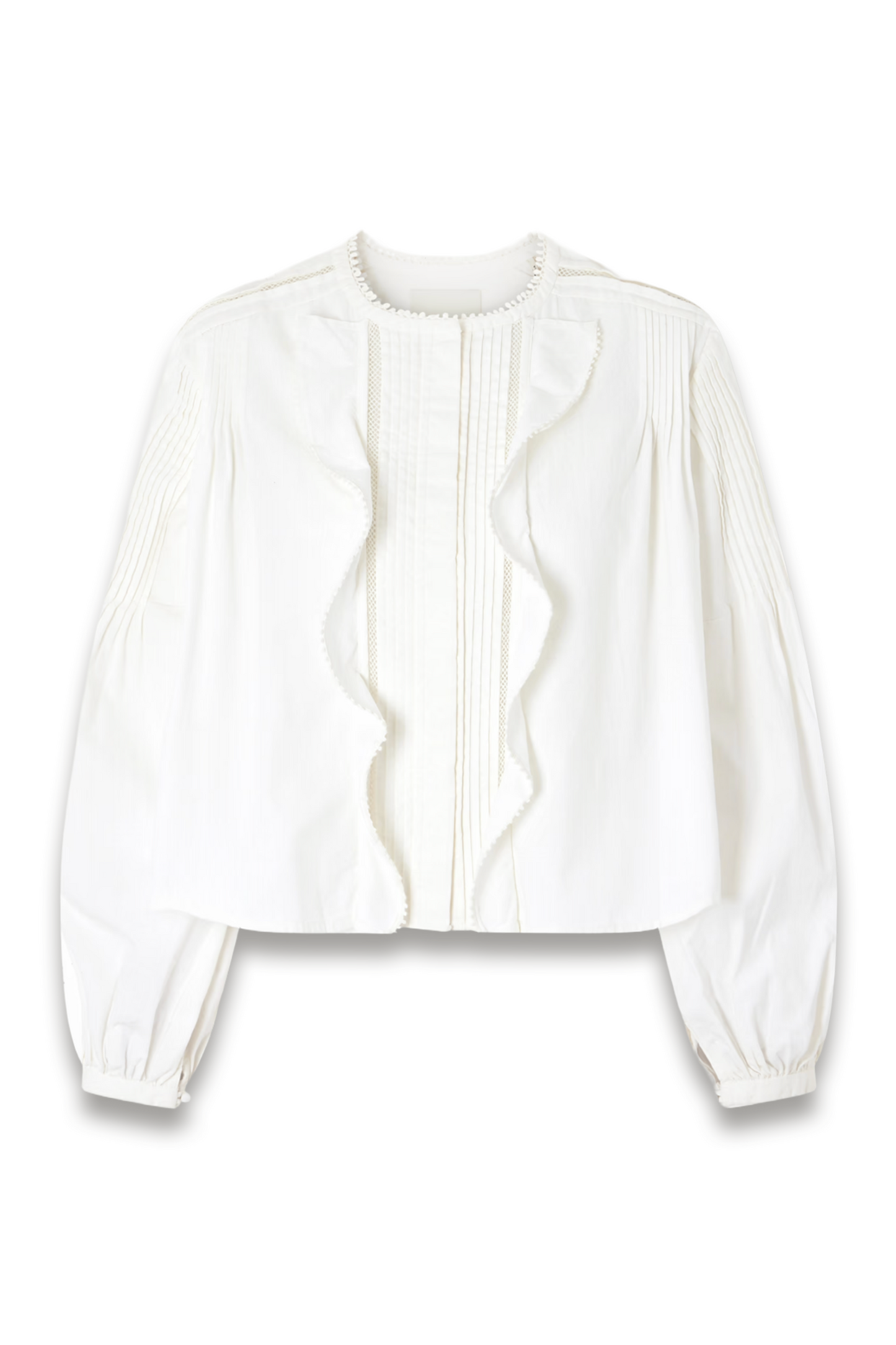 Cubraly Lace-Trimmed Ruffled Pintucked Cotton-Poplin Blouse