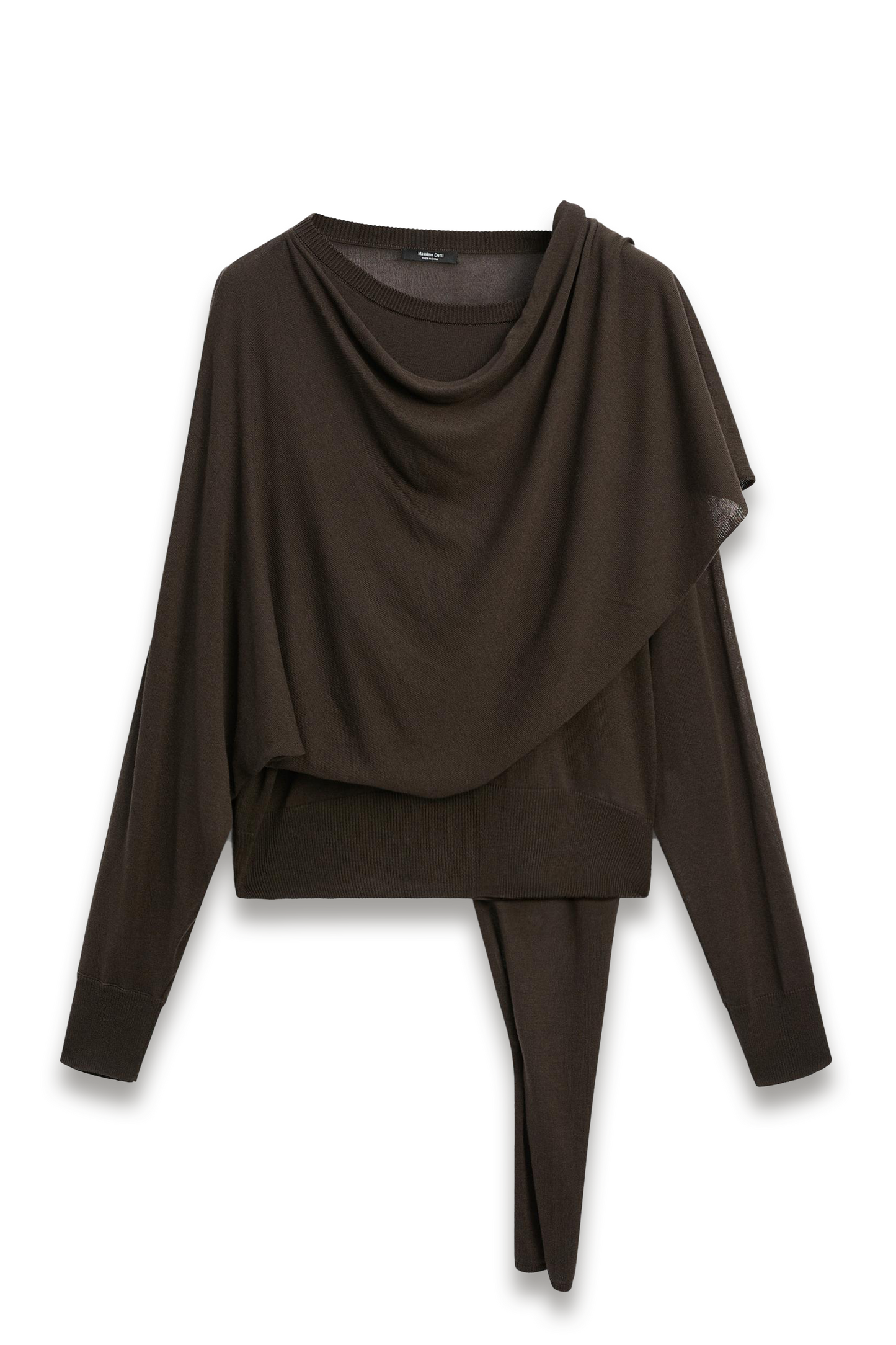 Brown Knit Sweater With Scarf Detail