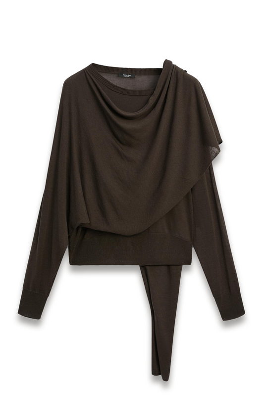 Brown Knit Sweater With Scarf Detail