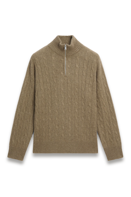 Cashmere Knit High-neck Zip-up Sweater